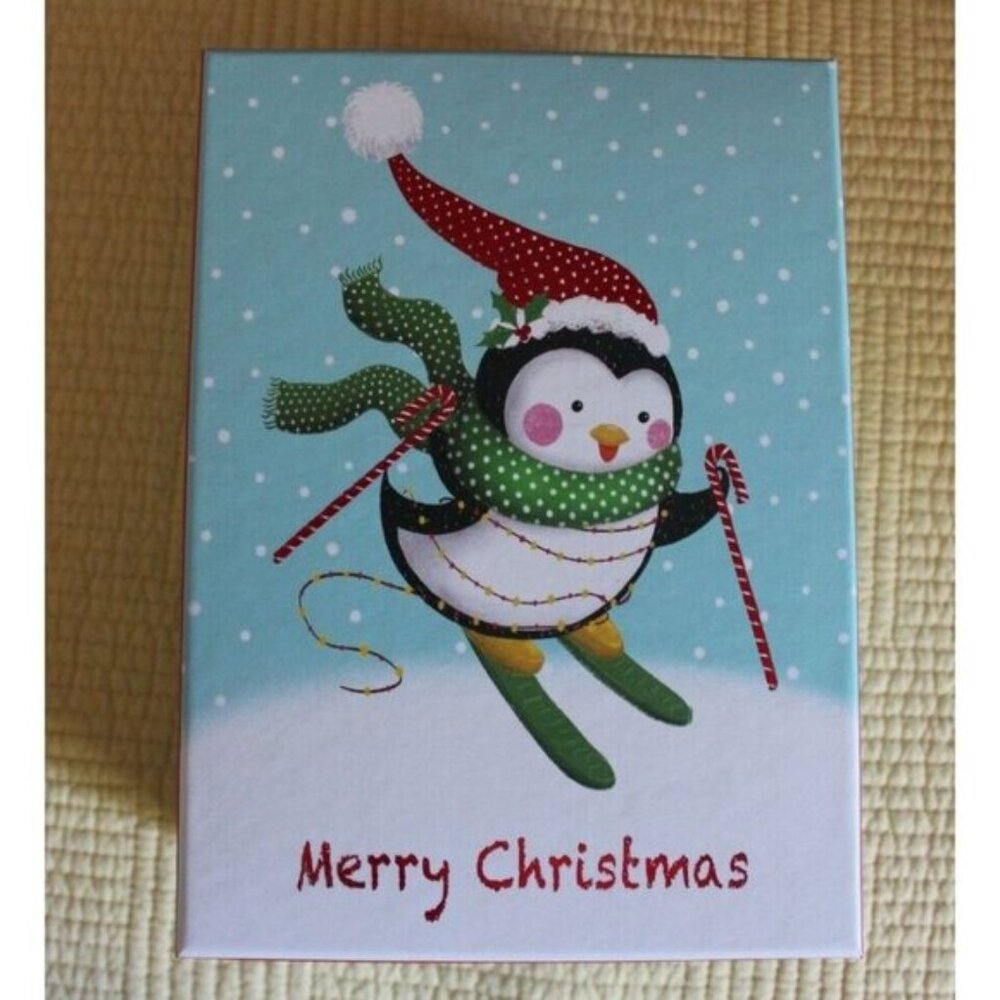 Christmas Gift Box w/ Lid Penguin Snow Globe